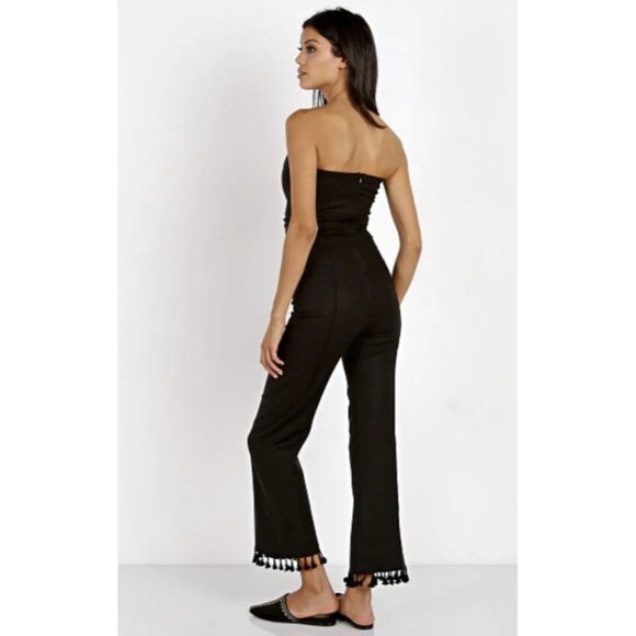 Stone Cold Fox Black Naples Linen Tassel Hem Strapless Jumpsuit Women's Size XS - Picture 6 of 10